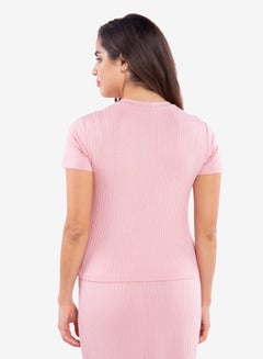 R&B Ribbed Crew Neck Crop Top Pink  - Image 3