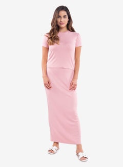 R&B Ribbed Crew Neck Crop Top Pink  - Image 1