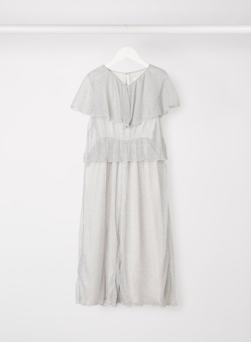 مانجو Girls Flared Lurex Jumpsuit Silver - Image 1