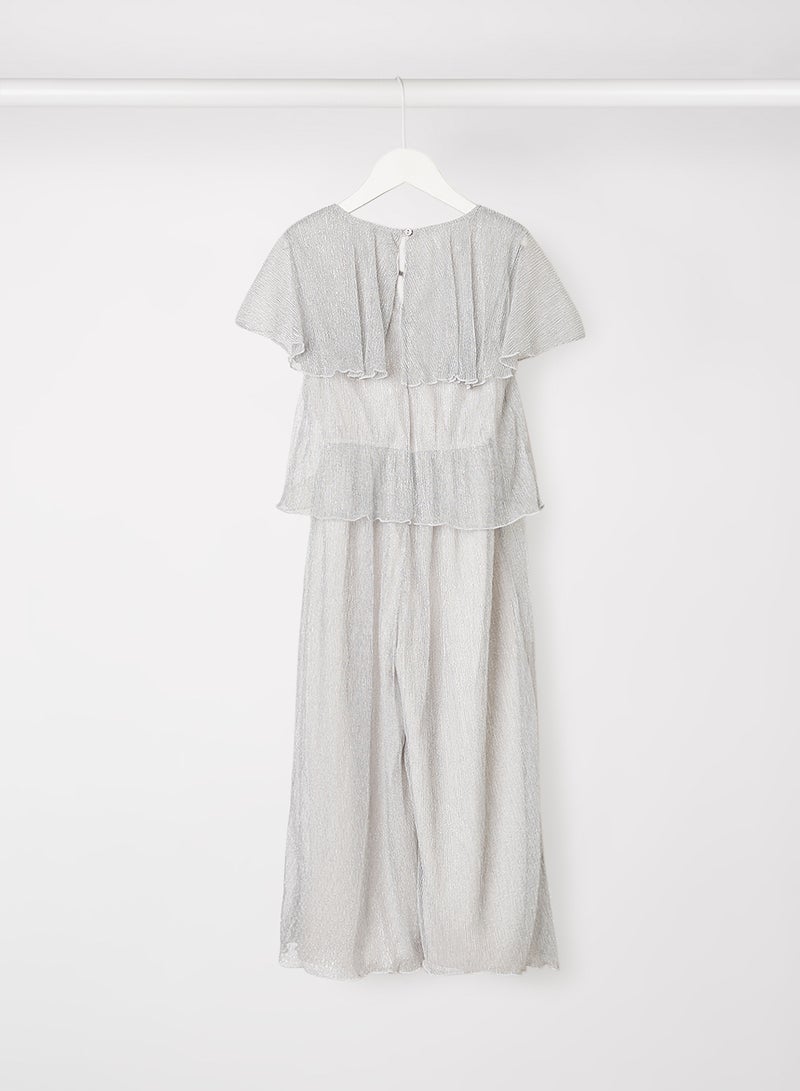 مانجو Girls Flared Lurex Jumpsuit Silver - Image 2