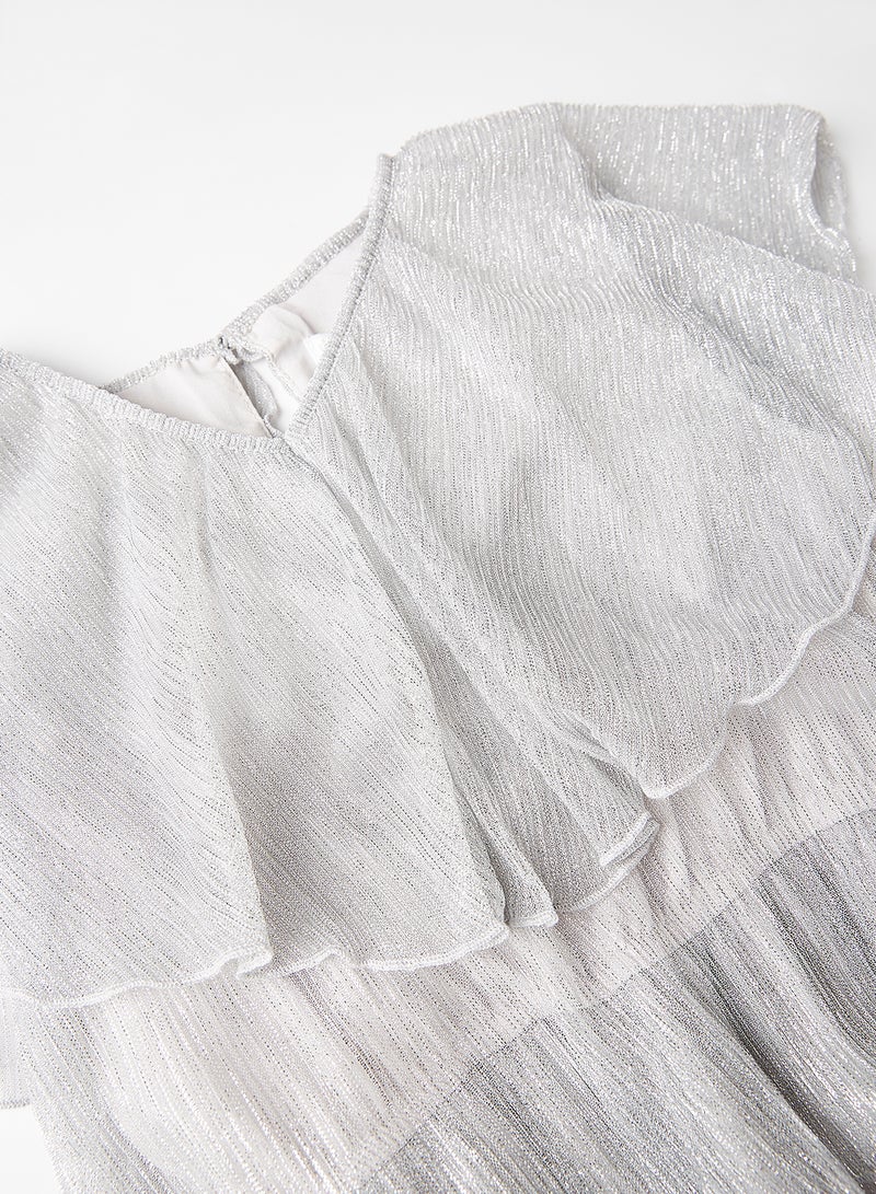 مانجو Girls Flared Lurex Jumpsuit Silver - Image 3