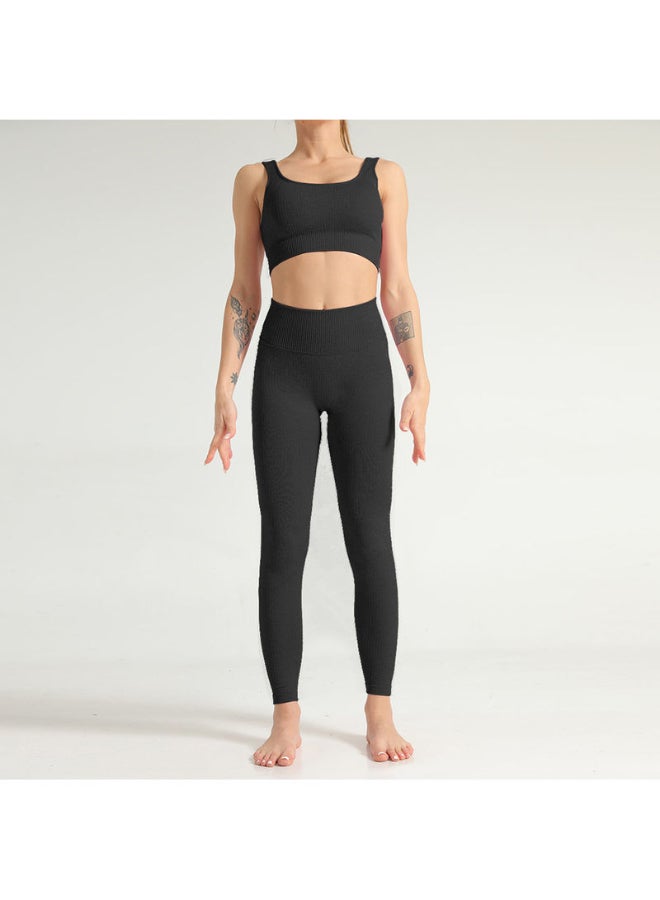 Quick Drying Sports Bra And Athletic Pants Set Black - Image 1