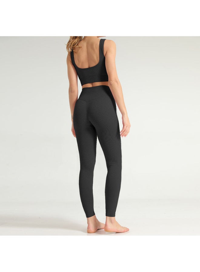 Quick Drying Sports Bra And Athletic Pants Set Black - Image 2