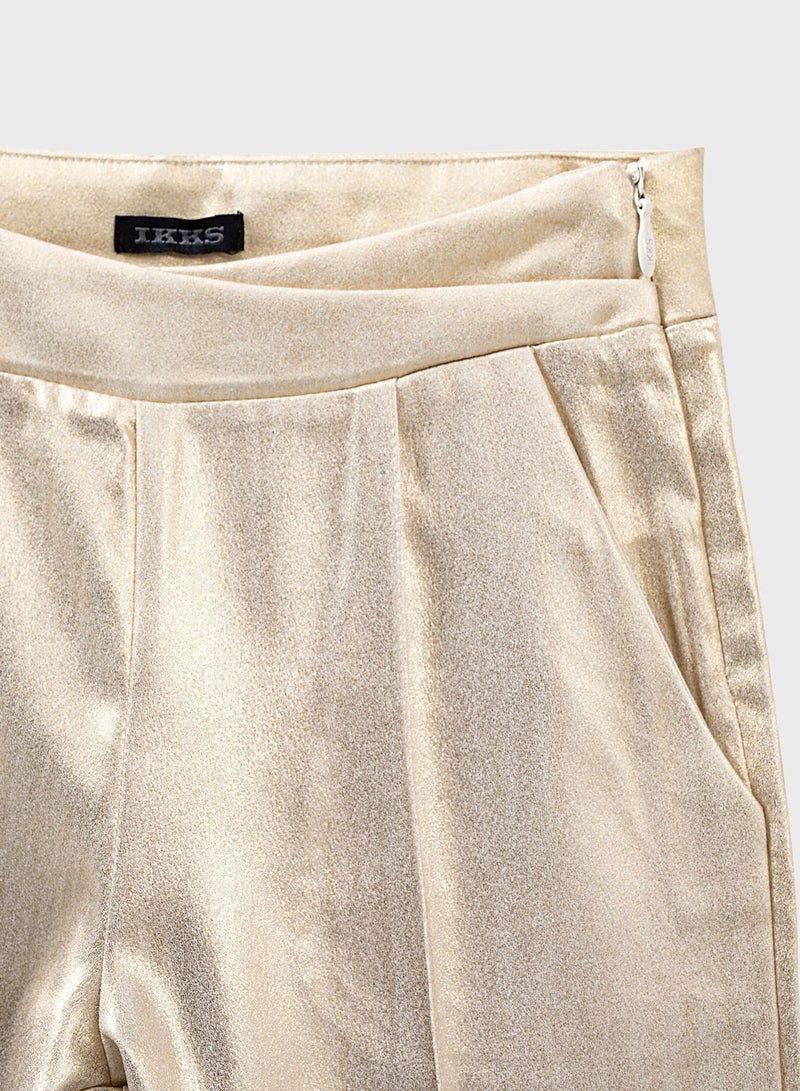 IKKS Pleated Pocket Detail Trousers Gold  - Image 3