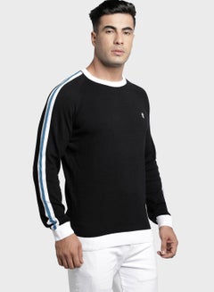 Red Tape Stripe Sleeve Detail Knitted Sweater Black/White  - Image 2