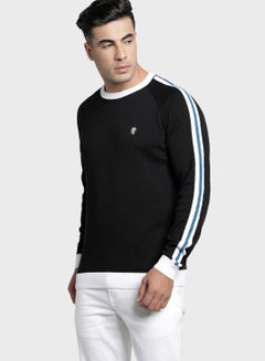 Red Tape Stripe Sleeve Detail Knitted Sweater Black/White  - Image 3