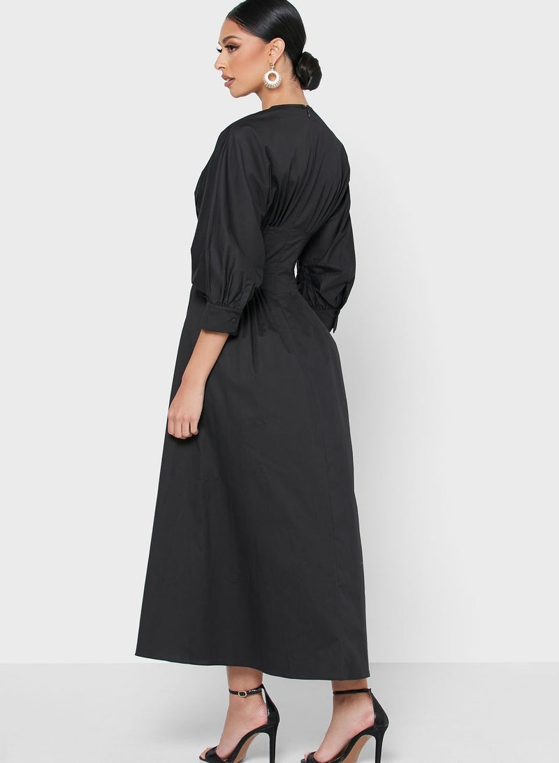 Khizana Pleat Detailed Stylish Dress Black - Image 2
