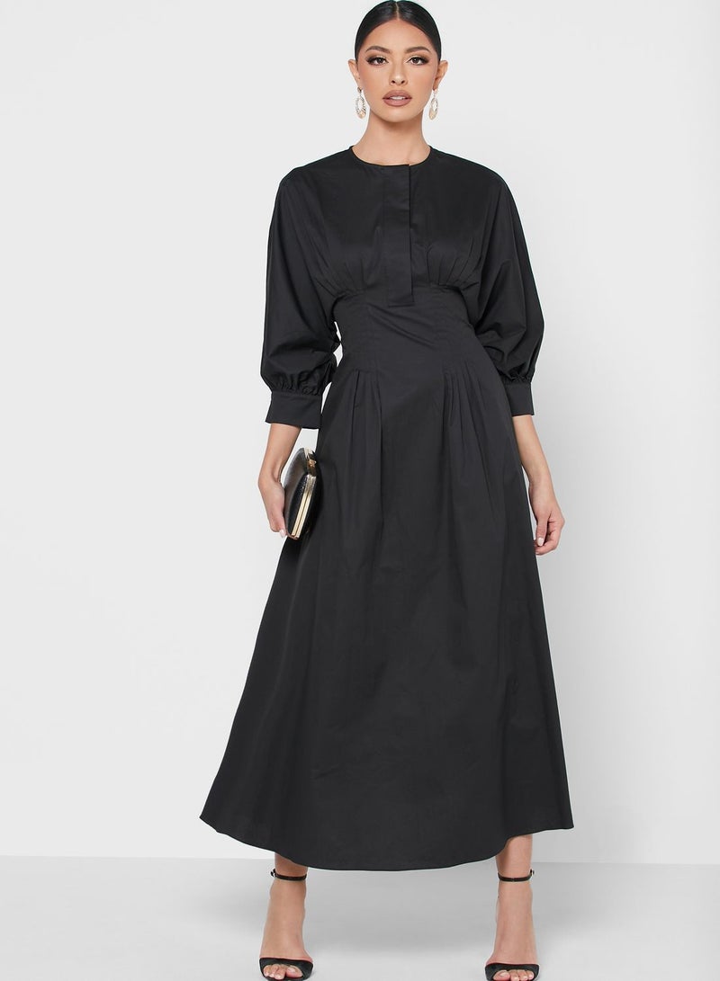 Khizana Pleat Detailed Stylish Dress Black - Image 4