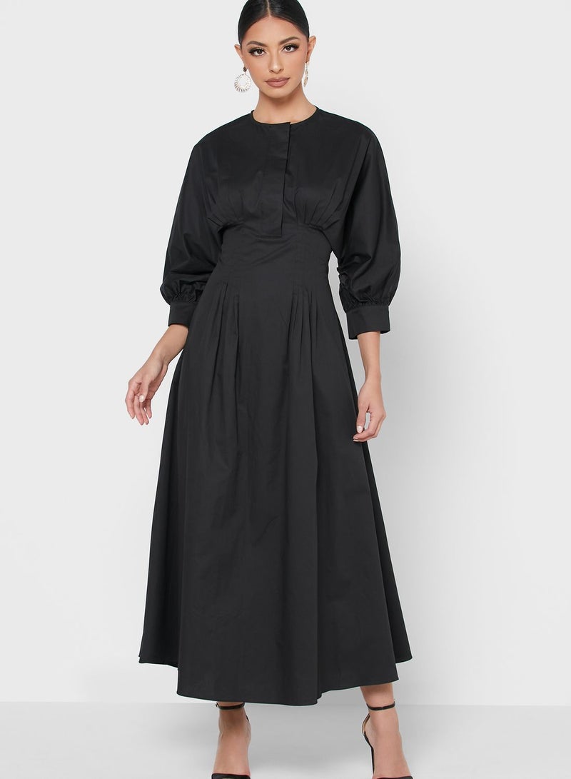 Khizana Pleat Detailed Stylish Dress Black - Image 1