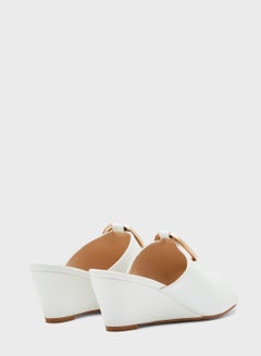 FYOR Buckle Detail Wedge Low Heel Sandal White  - Image 2