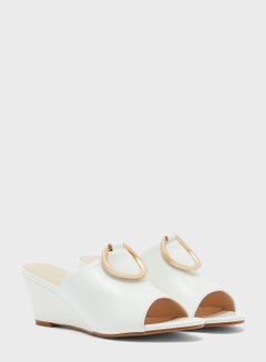 FYOR Buckle Detail Wedge Low Heel Sandal White  - Image 3