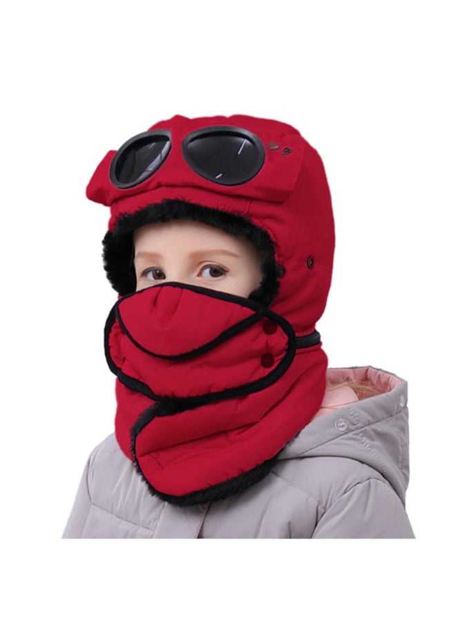 3-In-1 Winter Wear Full Cover Face Mask With Goggles Red/Black  - Image 2