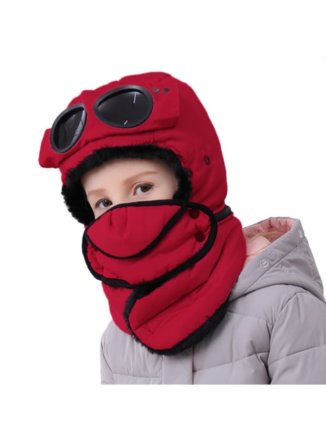 3-In-1 Winter Wear Full Cover Face Mask With Goggles Red/Black  - Image 3