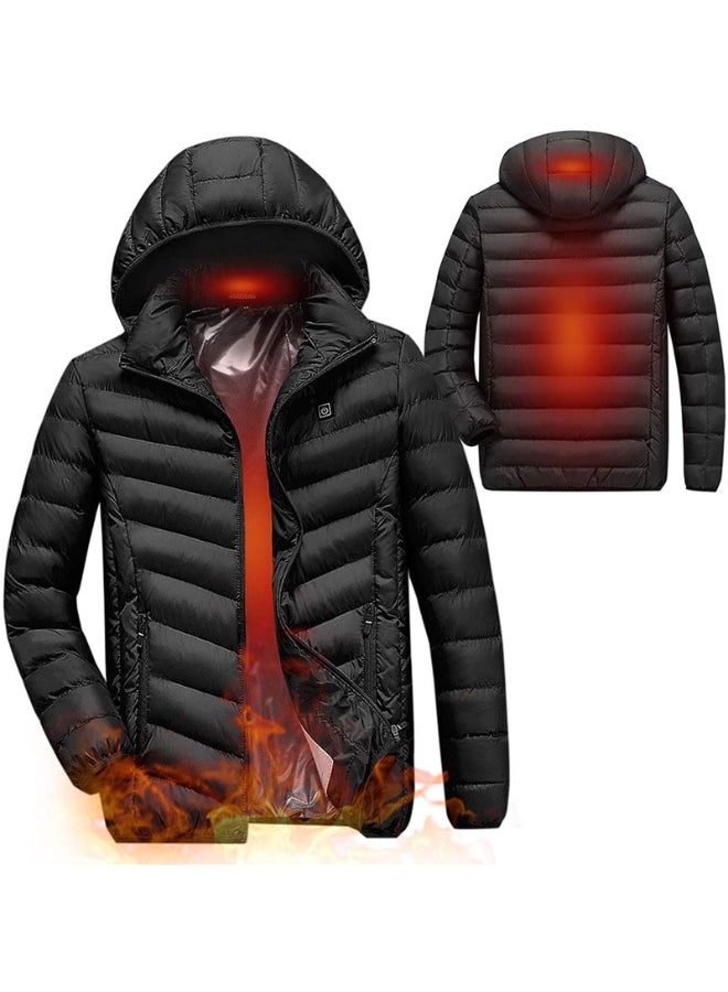 Solid Pattern Hooded Neck Warm Jacket Black  - Image 1