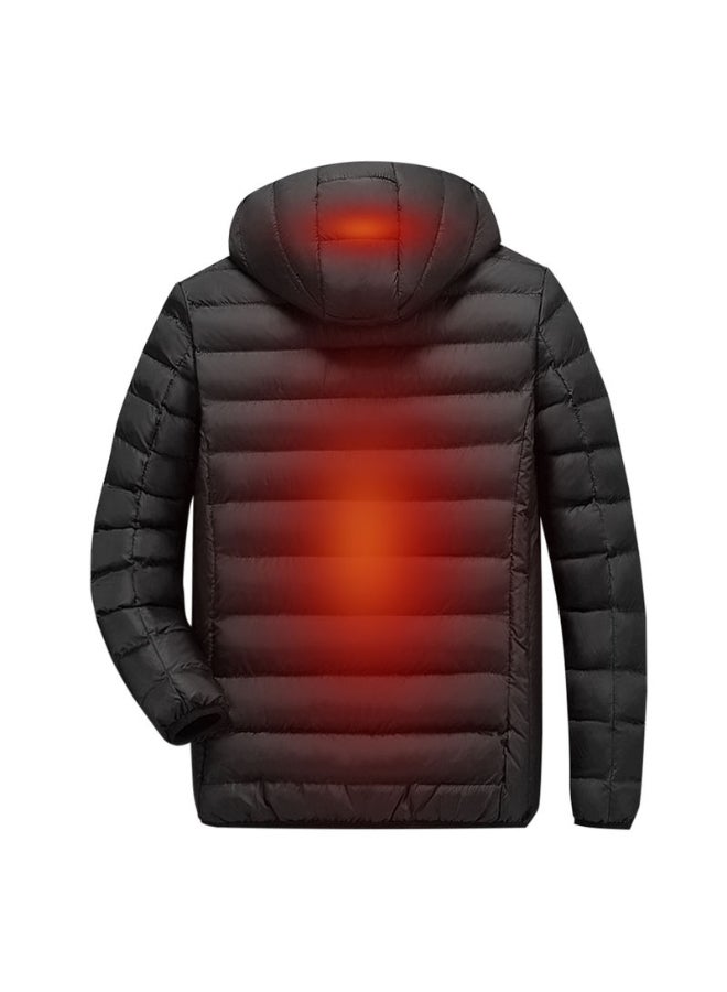 Solid Pattern Hooded Neck Warm Jacket Black  - Image 2
