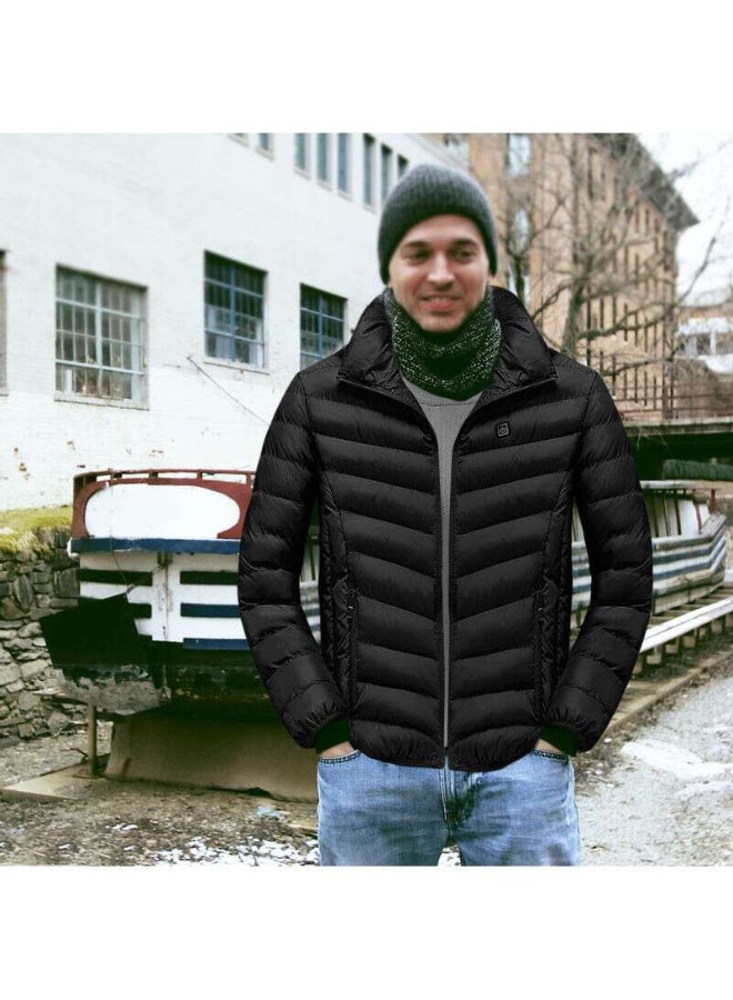 Solid Pattern Hooded Neck Warm Jacket Black  - Image 5