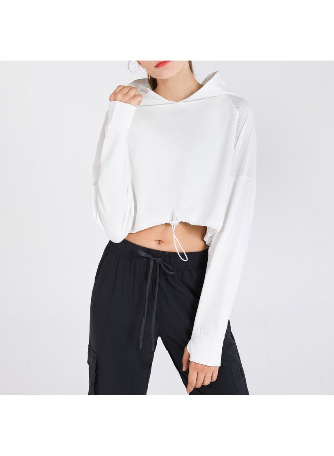 Solid Pattern Long Sleeve Crop Hoodie White - Image 1