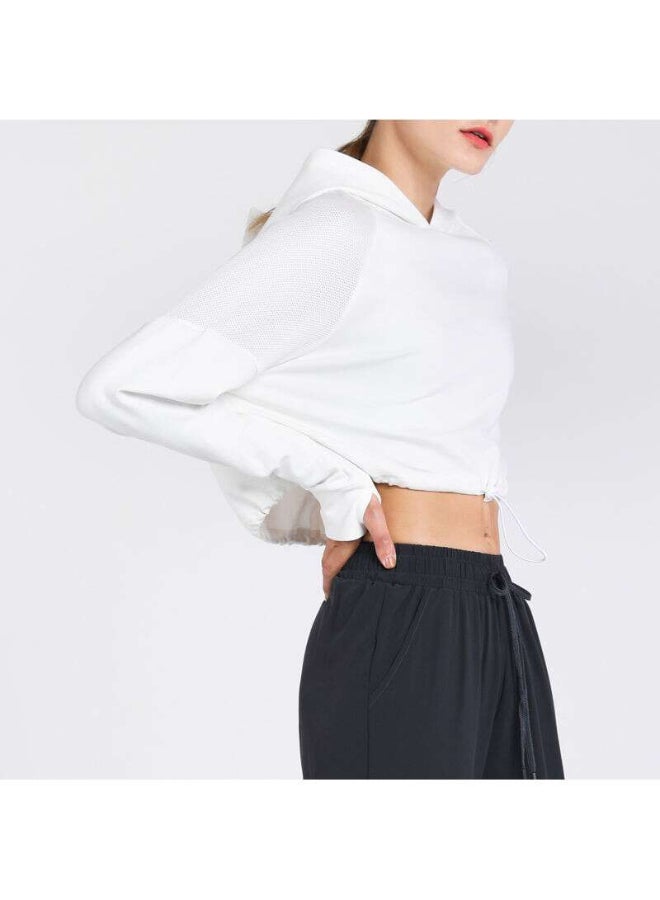 Solid Pattern Long Sleeve Crop Hoodie White - Image 2