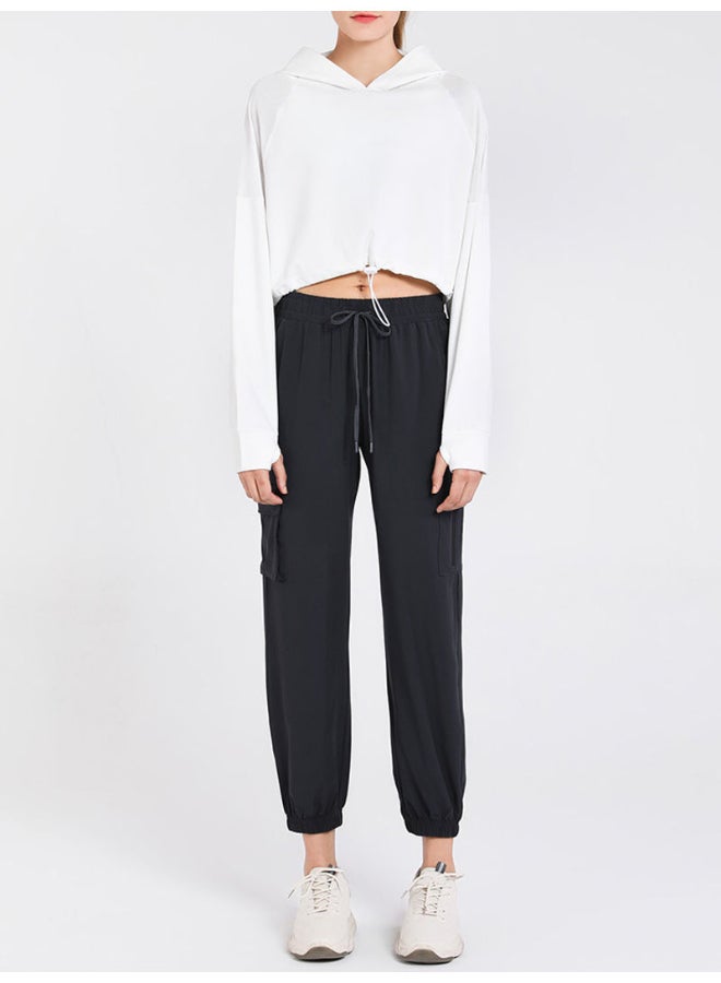 Solid Pattern Long Sleeve Crop Hoodie White - Image 3