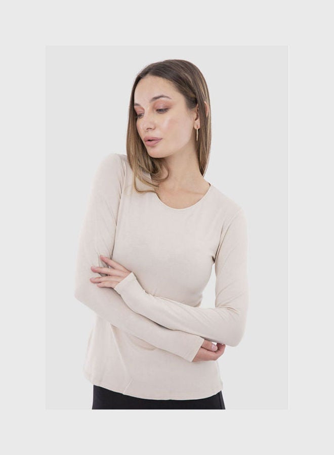 Carina T-Shirt Round Long Sleeves Nude