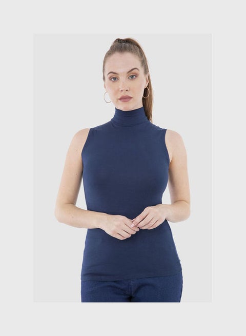 High Neck Sleeveless Top Navy