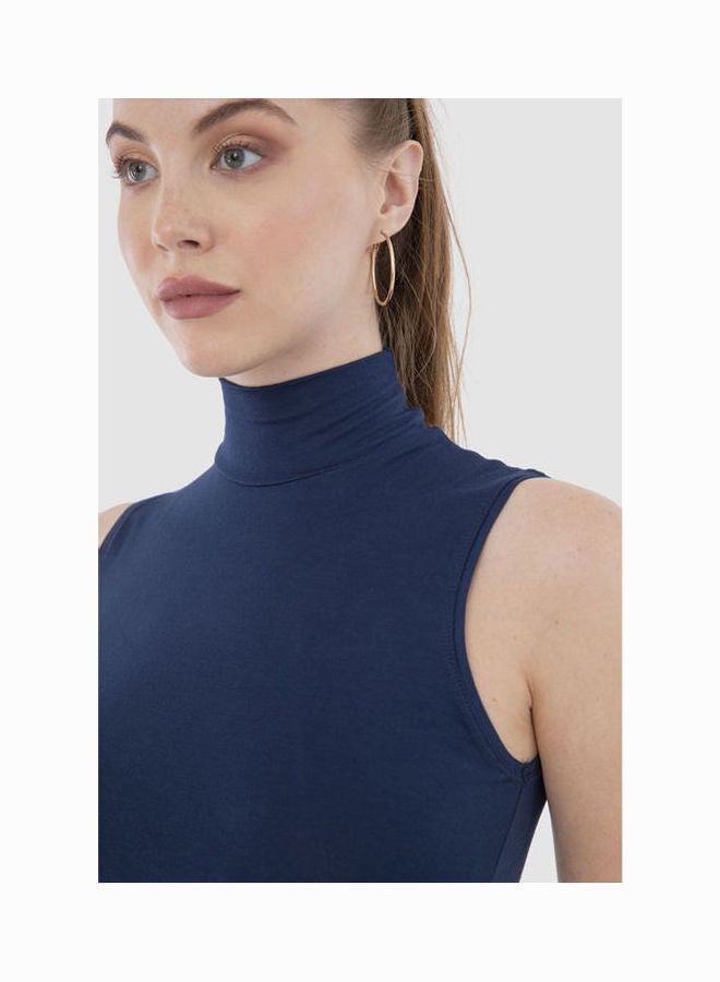 High Neck Sleeveless Top Navy