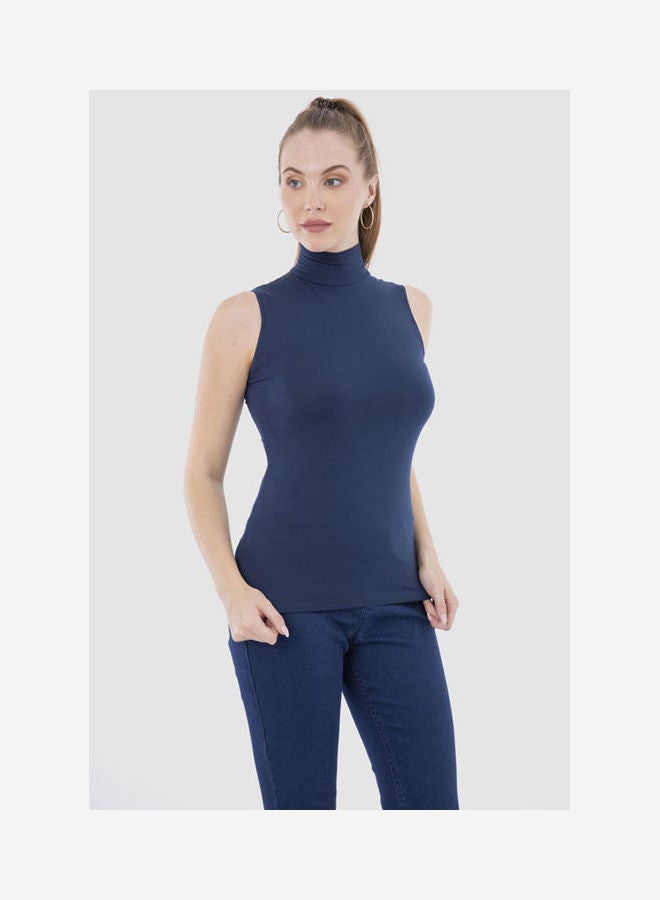 High Neck Sleeveless Top Navy