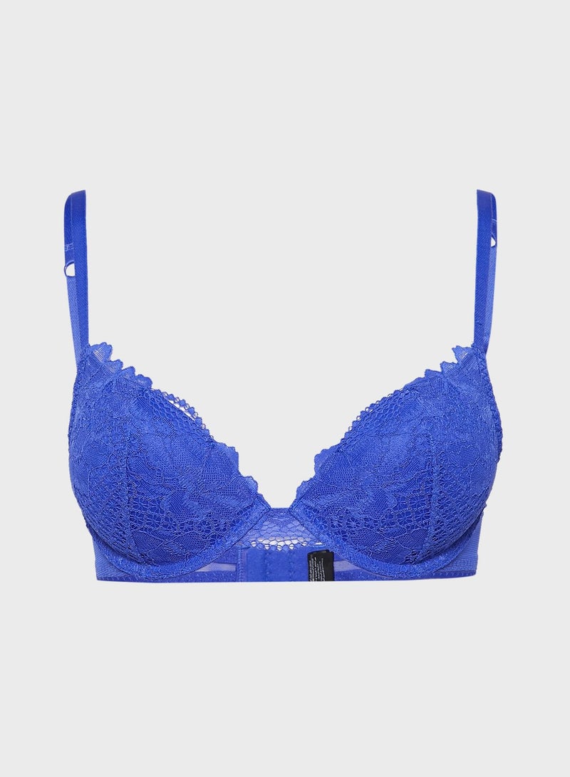 La Senza Lace Detail Plunge Bra Blue - Image 1