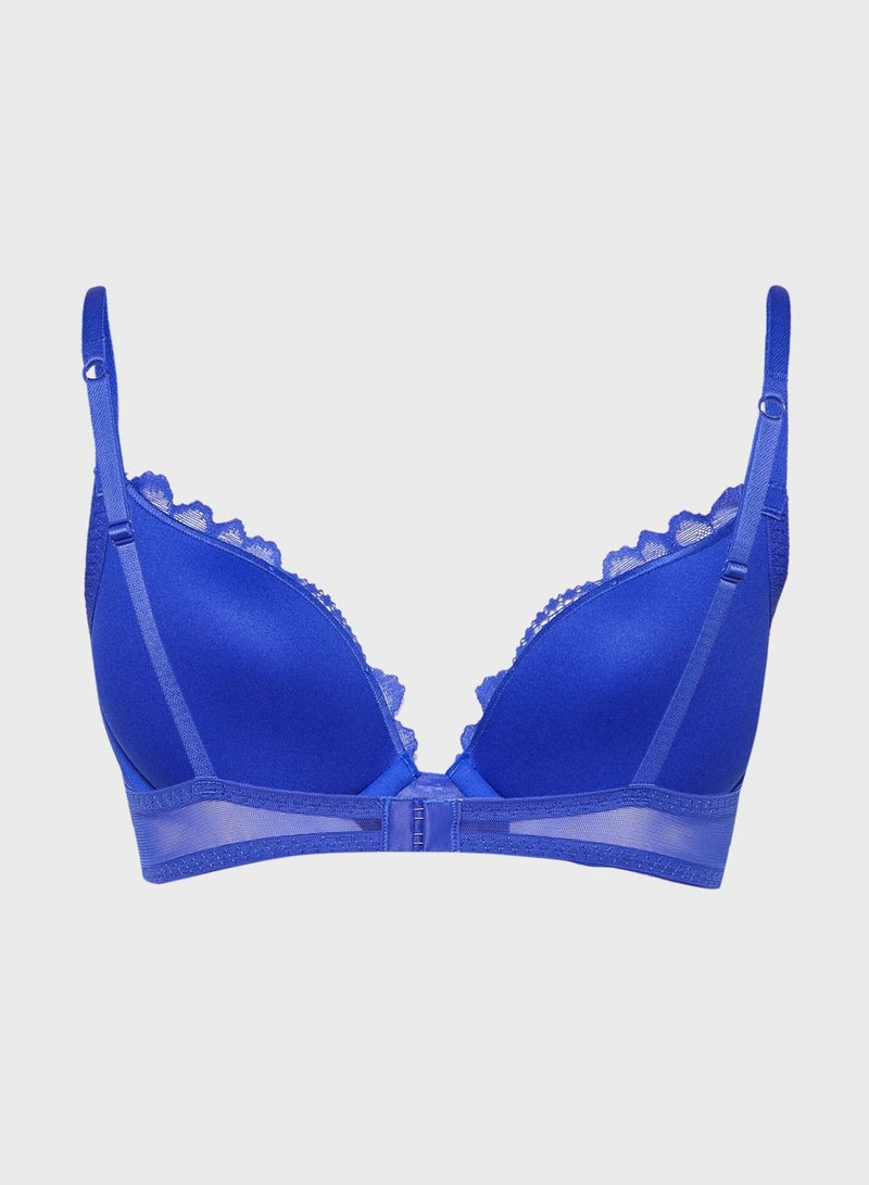 La Senza Lace Detail Plunge Bra Blue - Image 2