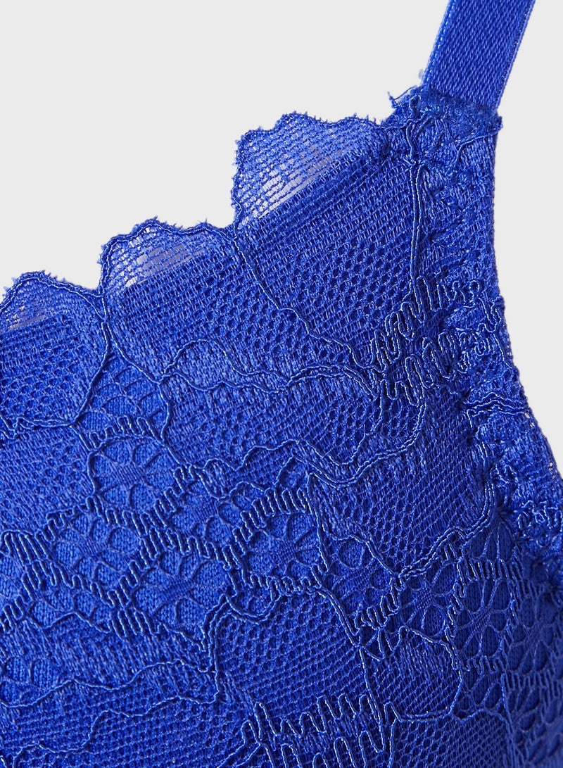 La Senza Lace Detail Plunge Bra Blue - Image 3