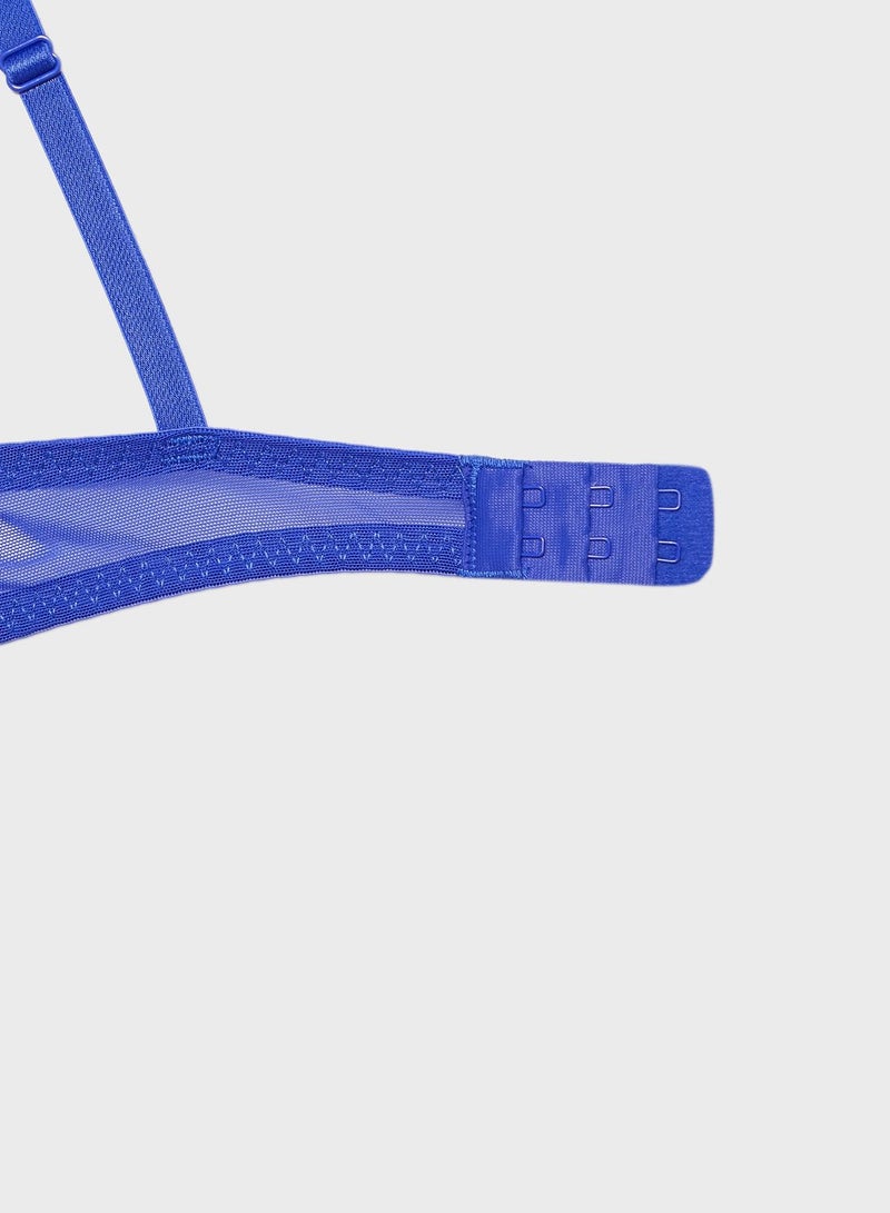 La Senza Lace Detail Plunge Bra Blue - Image 4