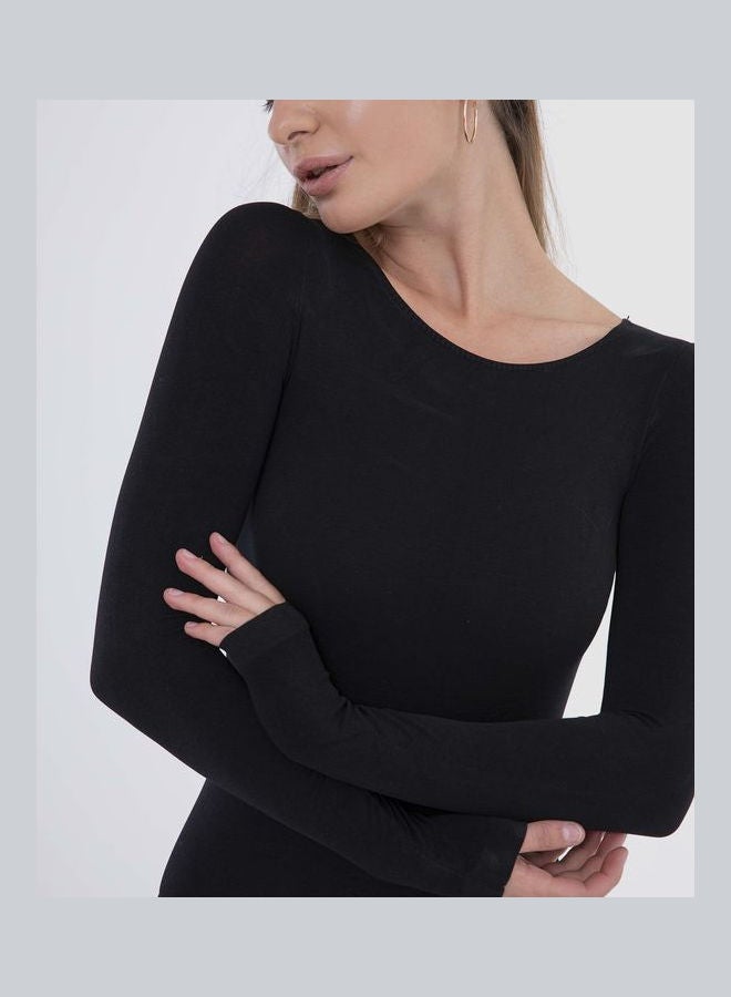 Carina Casual Plain Basic Body Wear Microfibre For Women Black  - Image 2