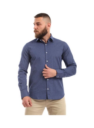 Long-sleeved Printed Shirt Dark Blue - v1617724839/N46293974V_1