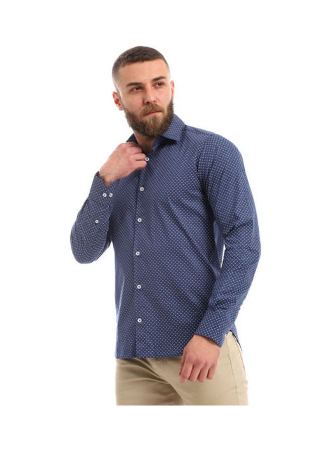 Long-sleeved Printed Shirt Dark Blue