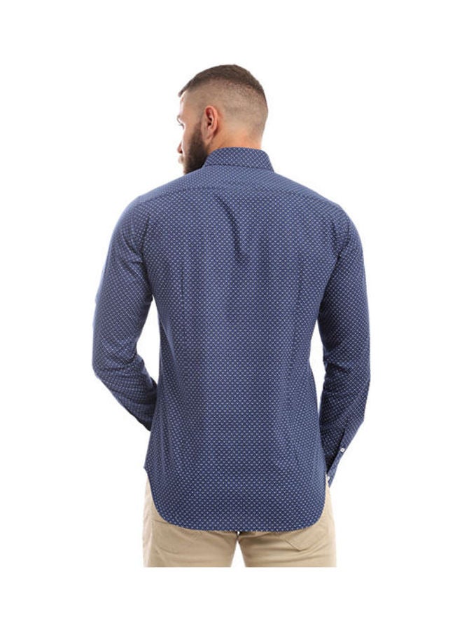 Long-sleeved Printed Shirt Dark Blue