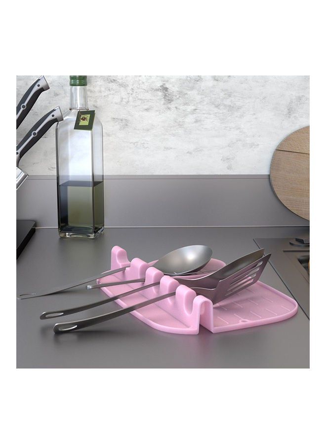 Generic Silicone Utensil Rest With Drip Pad Pink 25.3x3.8x19cm  - Image 2