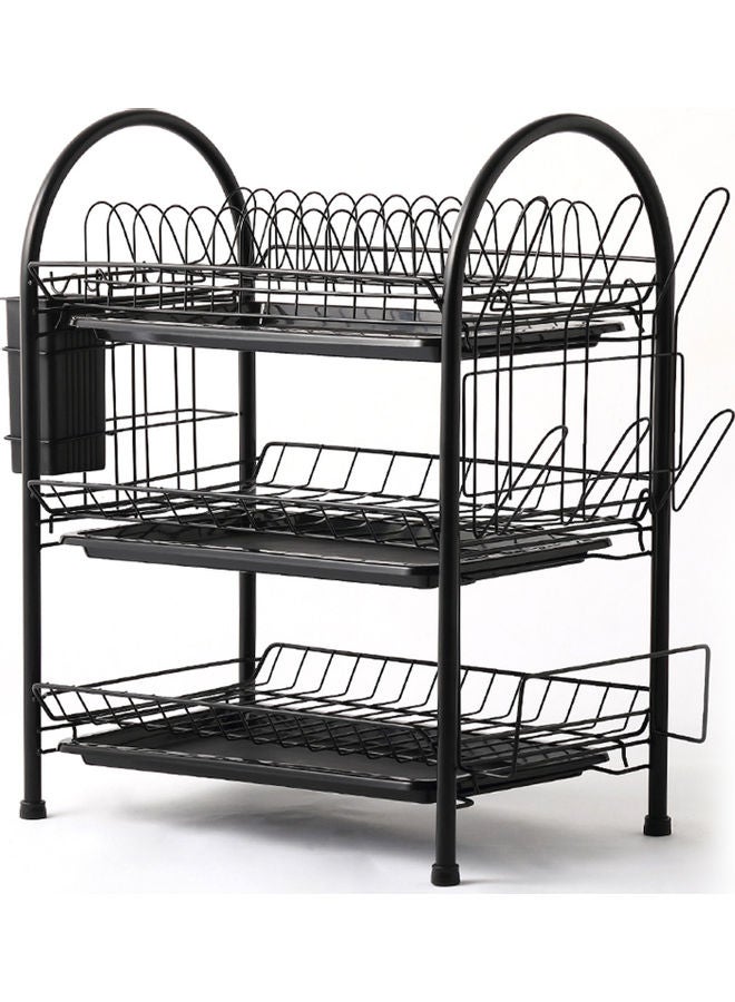 3-Tier Dish Drying Rack With Removable Drain Board Black 26.5x15.5x51cm
