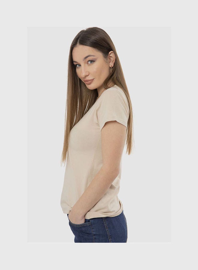 كارينا فتحة رقبة مستديرة وأكمام قصيرة طراز M4542 بيج متوسط - Image 3