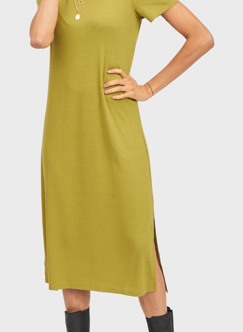 Stylish Round Neck Pleated Dress Green - v1617726464/N46312909V_4