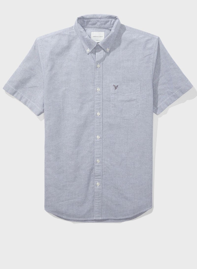 American Eagle - Classic Short Sleeve Slim Fit Shirt Grey - Image 1