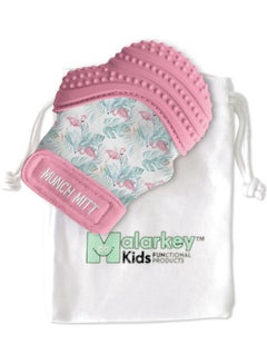 Malarkey Kids Flamingo Printed Munch Mitt Teether With Travel Bag  - Image 1