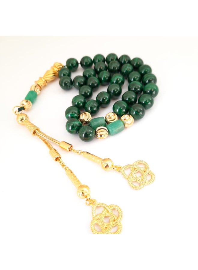 Miracle Empire Natural Malachite Stone With Genuine Authentic Colombian Emerald 18K Gold Plated Beads Bracelet  - Image 2