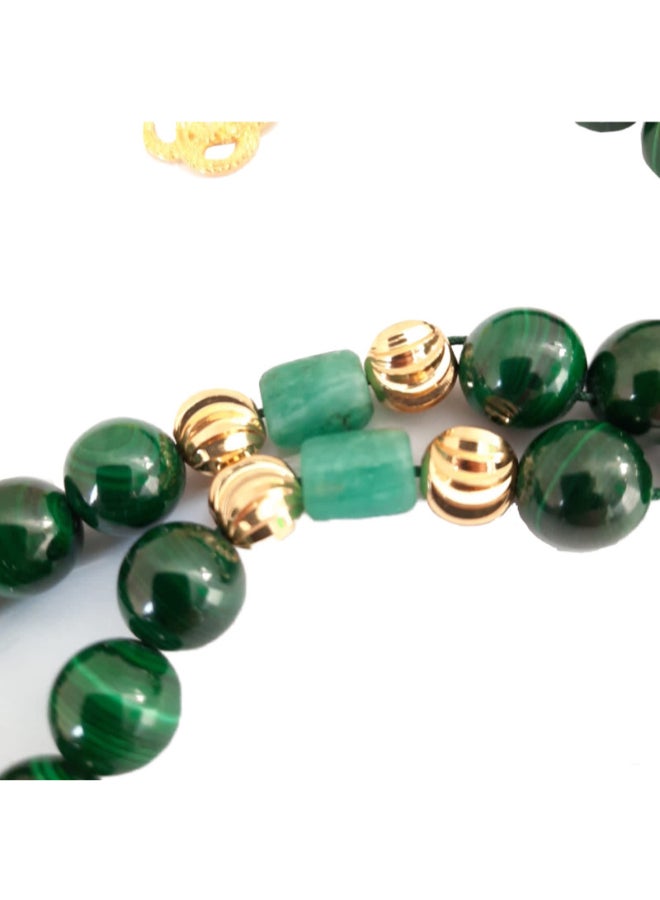 Miracle Empire Natural Malachite Stone With Genuine Authentic Colombian Emerald 18K Gold Plated Beads Bracelet  - Image 4