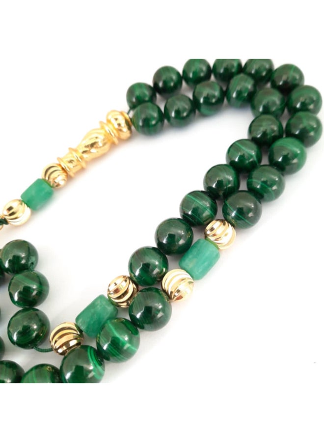Miracle Empire Natural Malachite Stone With Genuine Authentic Colombian Emerald 18K Gold Plated Beads Bracelet  - Image 5