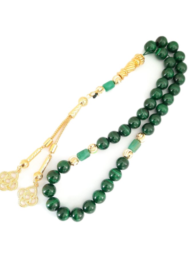 Miracle Empire Natural Malachite Stone With Genuine Authentic Colombian Emerald 18K Gold Plated Beads Bracelet  - Image 3