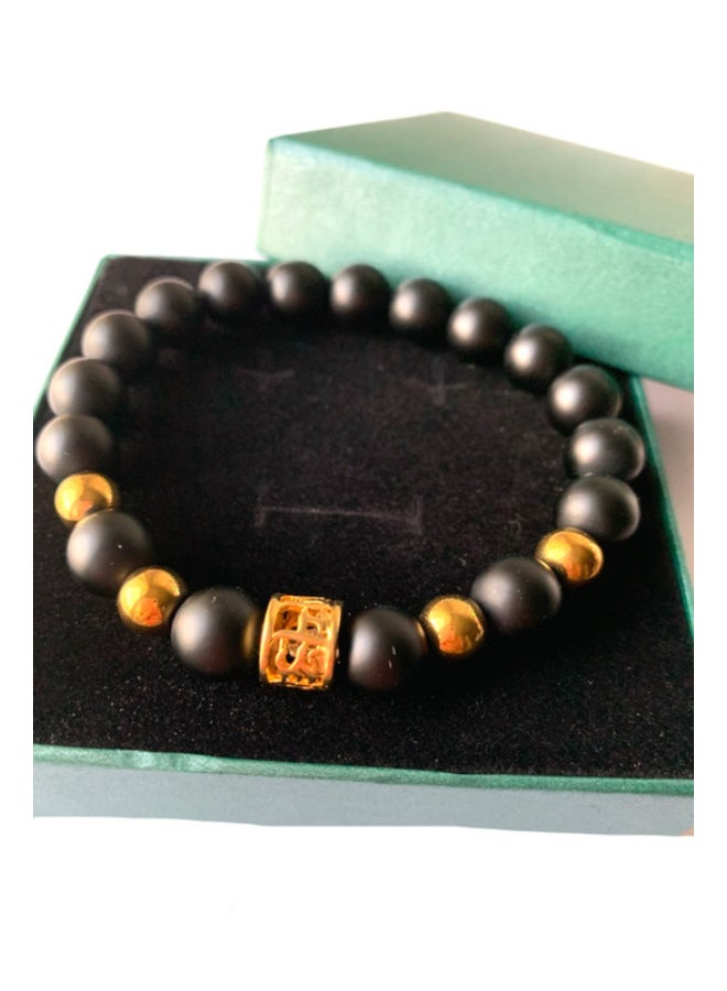 Miracle Empire Natural Matte Onyx Hemitate And 18K Gold Plated Charm Bracelet - Image 2