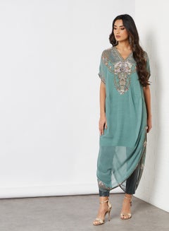 THE ARAB STUDIO Jewellery Print Longline Tunic Dark Aqua  - Image 1