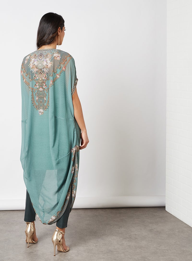 THE ARAB STUDIO Jewellery Print Longline Tunic Dark Aqua  - Image 2