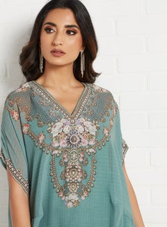 THE ARAB STUDIO Jewellery Print Longline Tunic Dark Aqua  - Image 4