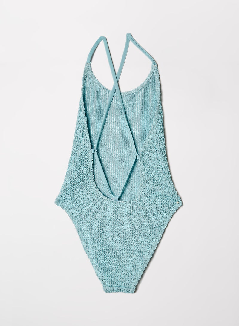 MANGO Kids Textured Swimsuit Light Pasatel Blue - Image 2